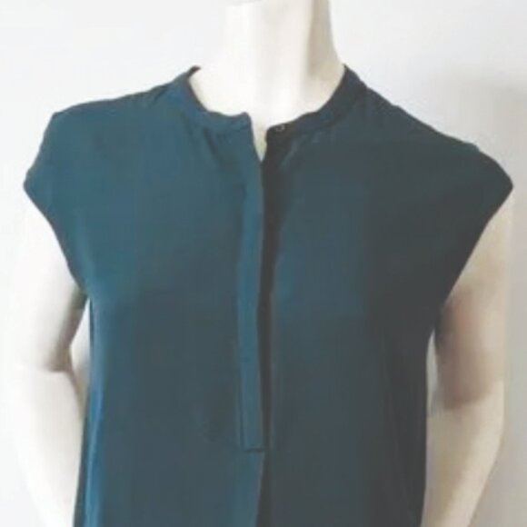 ARITZIA BABATON SHIFT DRESS CAP SLEEVE POCKETS BANDED COLLAR - TEAL - Picture 7 of 12